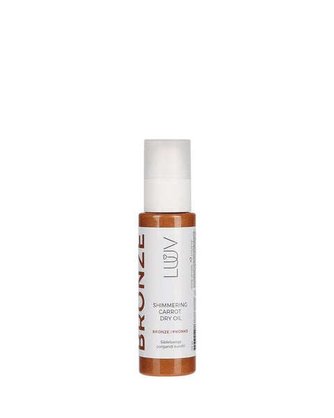 5. Studio image of LUUV Shimmering Carrot Dry Oil Bronze bottle, white background