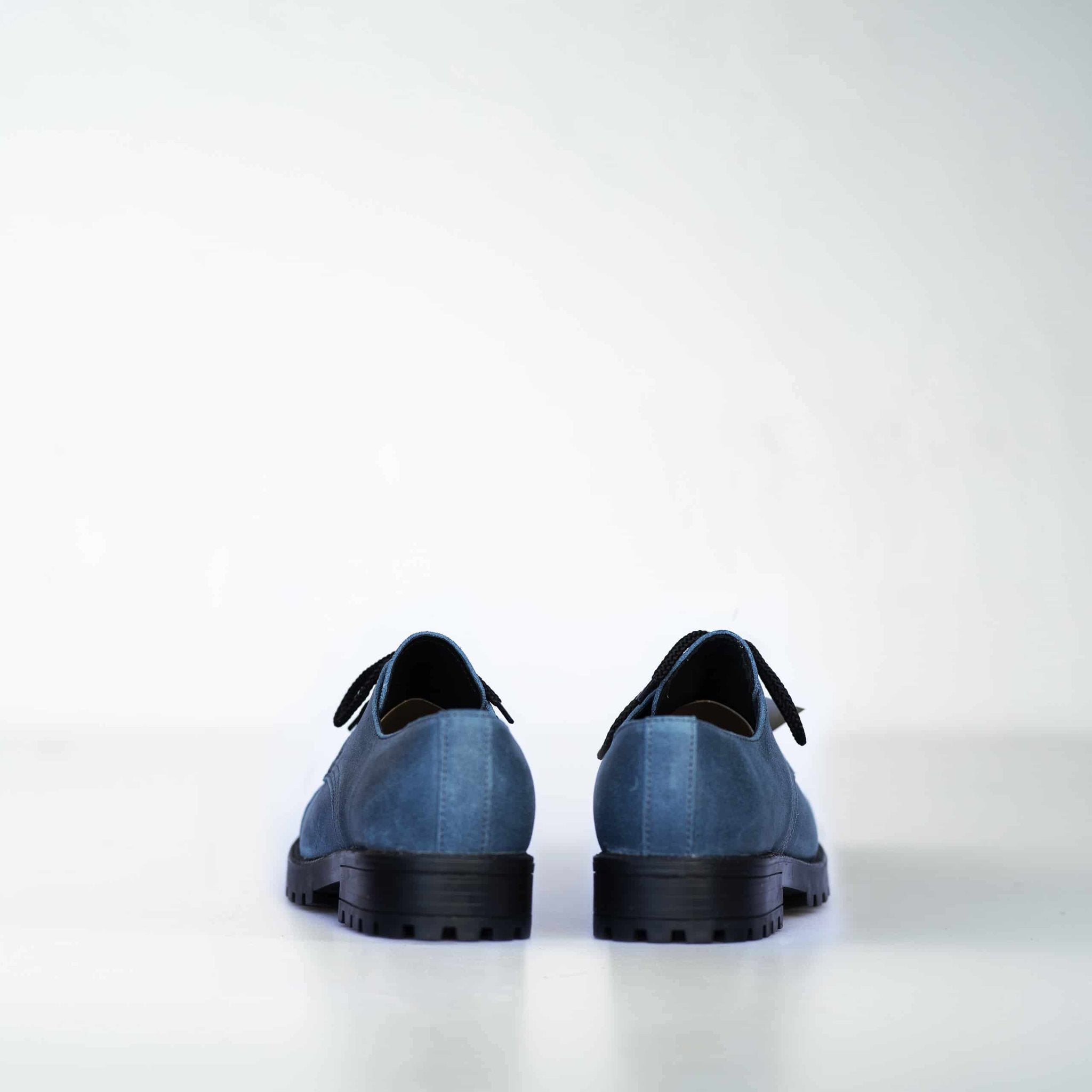 1. Back view of Samelin Blue Widgets unisex sneakers in genuine leather, showcasing military-grade quality and durable outsole