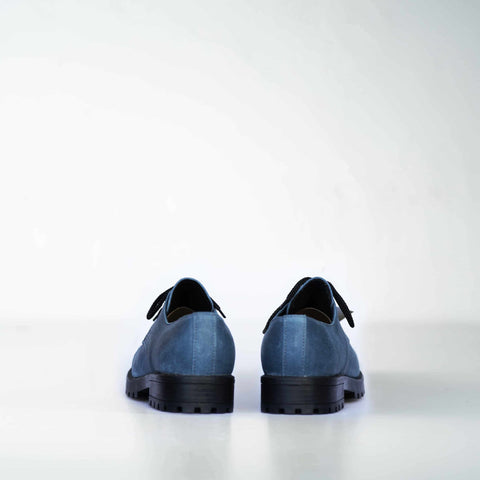 1. Back view of Samelin Blue Widgets unisex sneakers in genuine leather, showcasing military-grade quality and durable outsole
