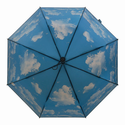 2. Top view of Sky Lake umbrella with blue sky and cloud pattern, fully open