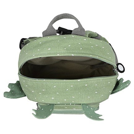 4. Open top view of green dragon-themed backpack showing interior space and dragon wings