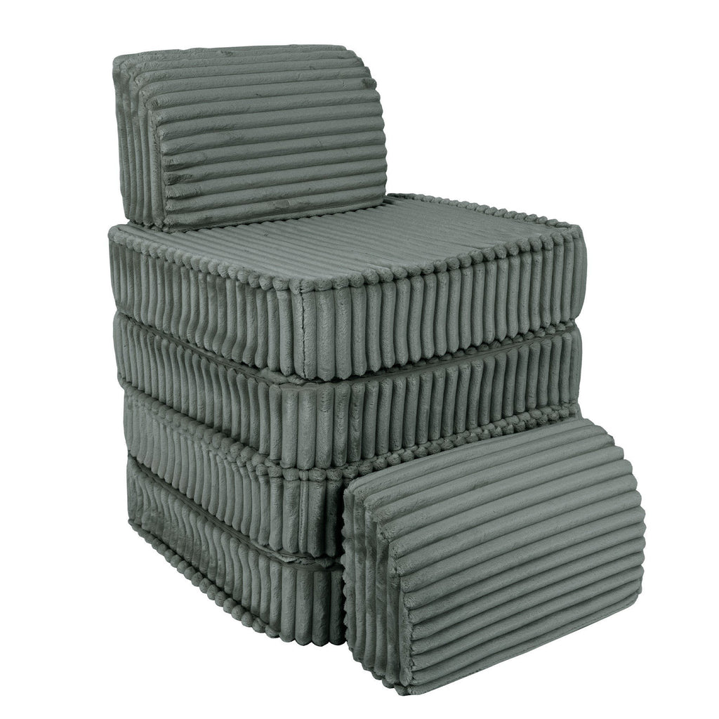 3. Stacked configuration of forest green kids sofa in ribbed corduroy, showcasing compact storage option