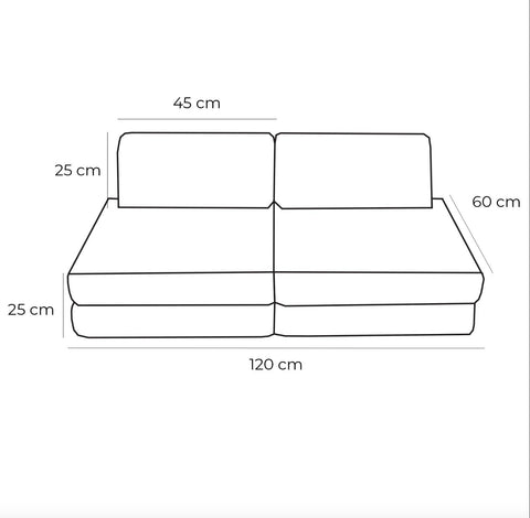 5. Size chart for small modular kids sofa showing dimensions in centimeters