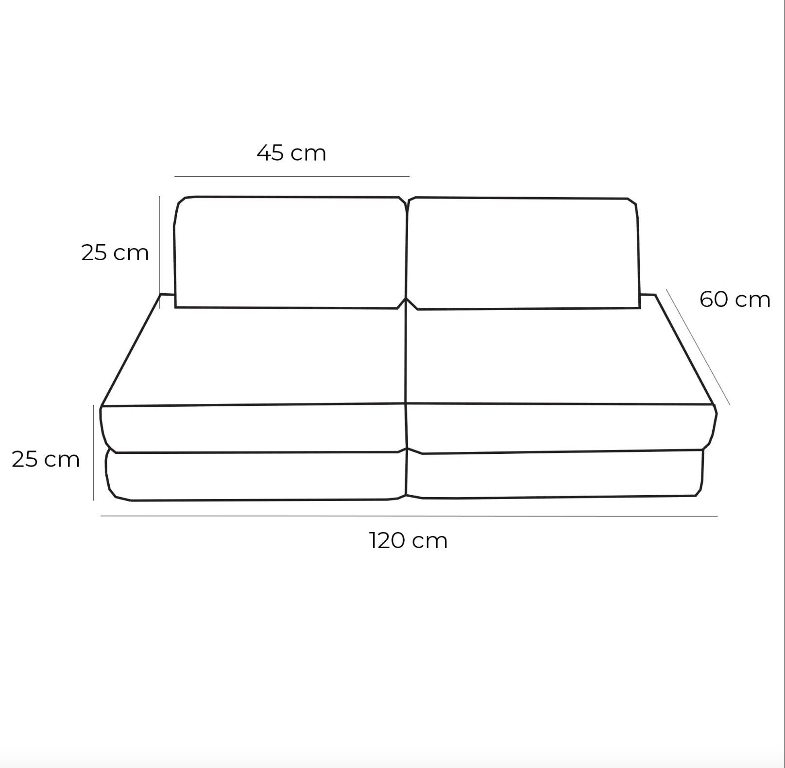 5. Size chart for small modular kids sofa showing dimensions in centimeters, including width, height, and depth