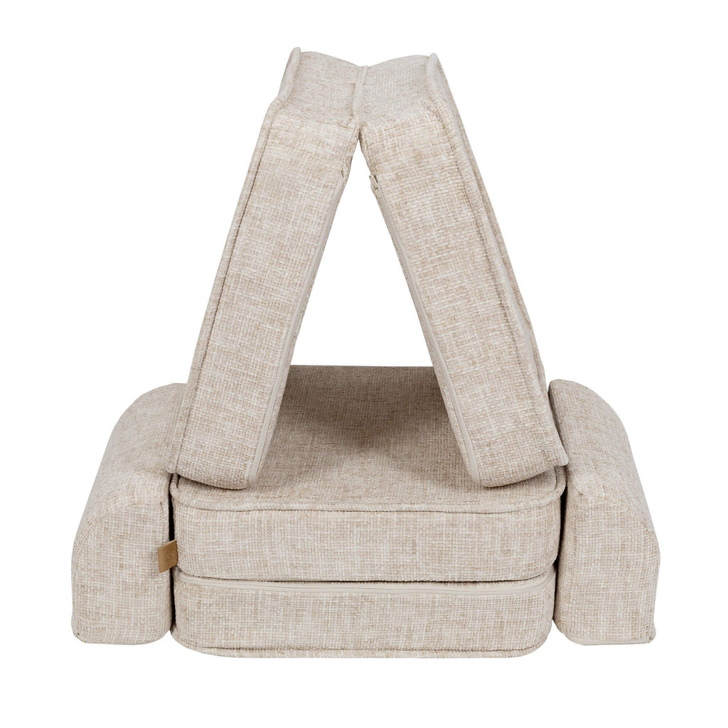 2. Beige modular sofa for kids by MeowBaby arranged in a tent-like structure on a white background