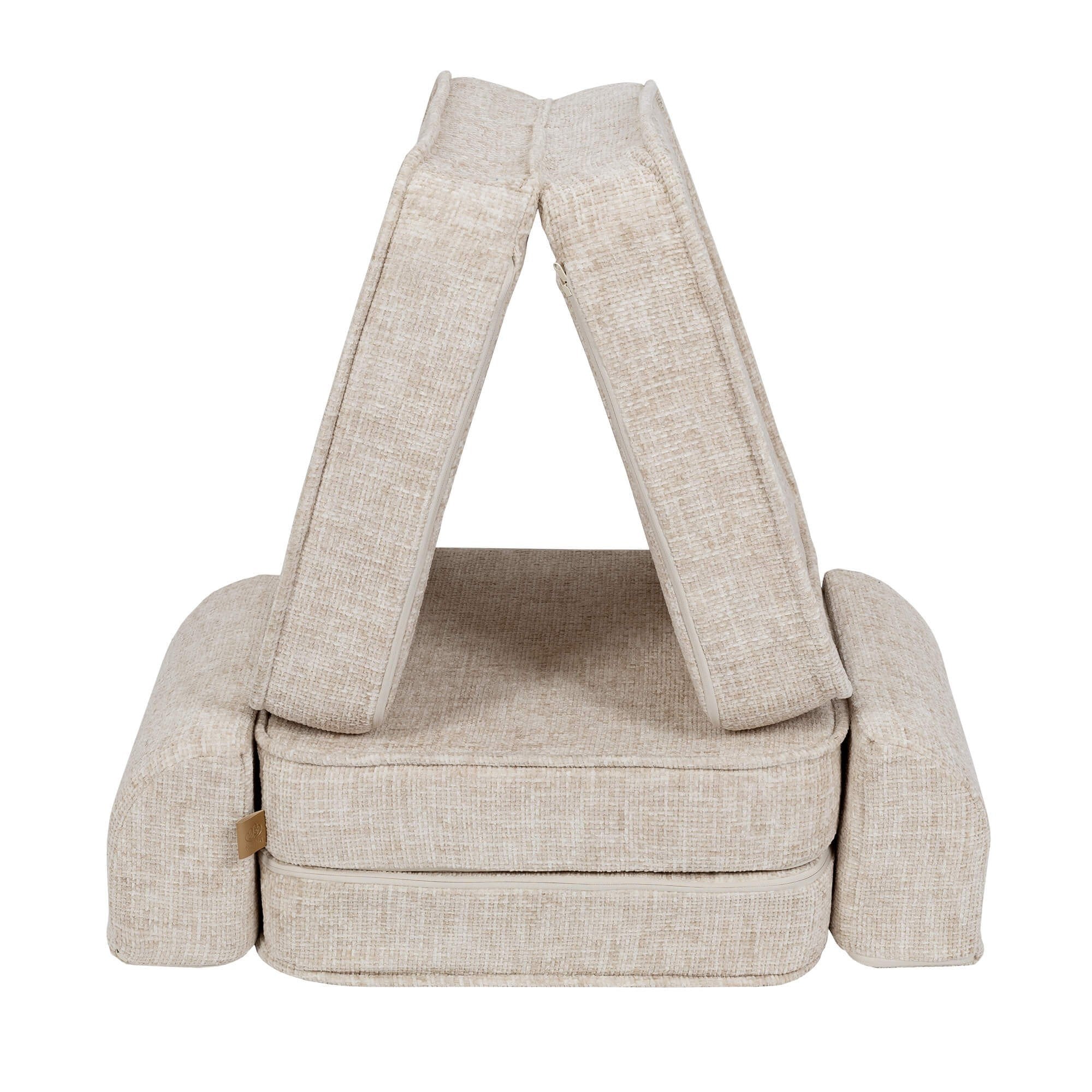 2. Beige modular sofa for kids by MeowBaby arranged in a tent-like structure on a white background