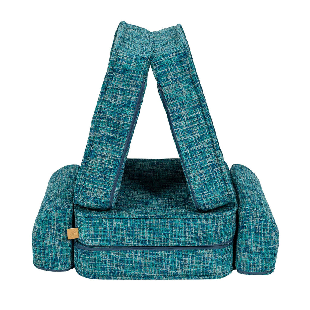 4. MeowBaby small modular sofa for kids in Tangle Lagoon Blue, arranged in a triangular tent-like structure