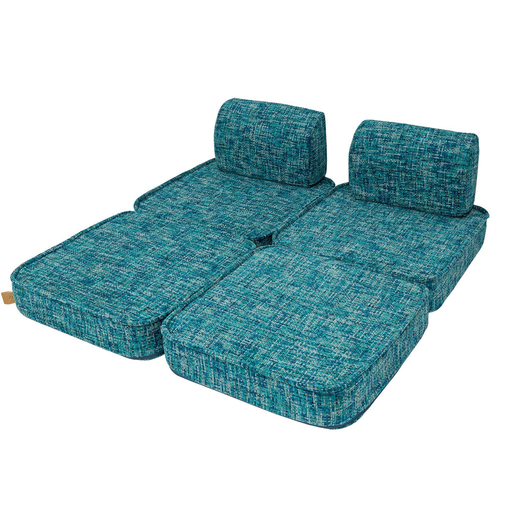 2. MeowBaby small modular sofa for kids in Tangle Lagoon Blue, fully unfolded with two flat sections and backrests