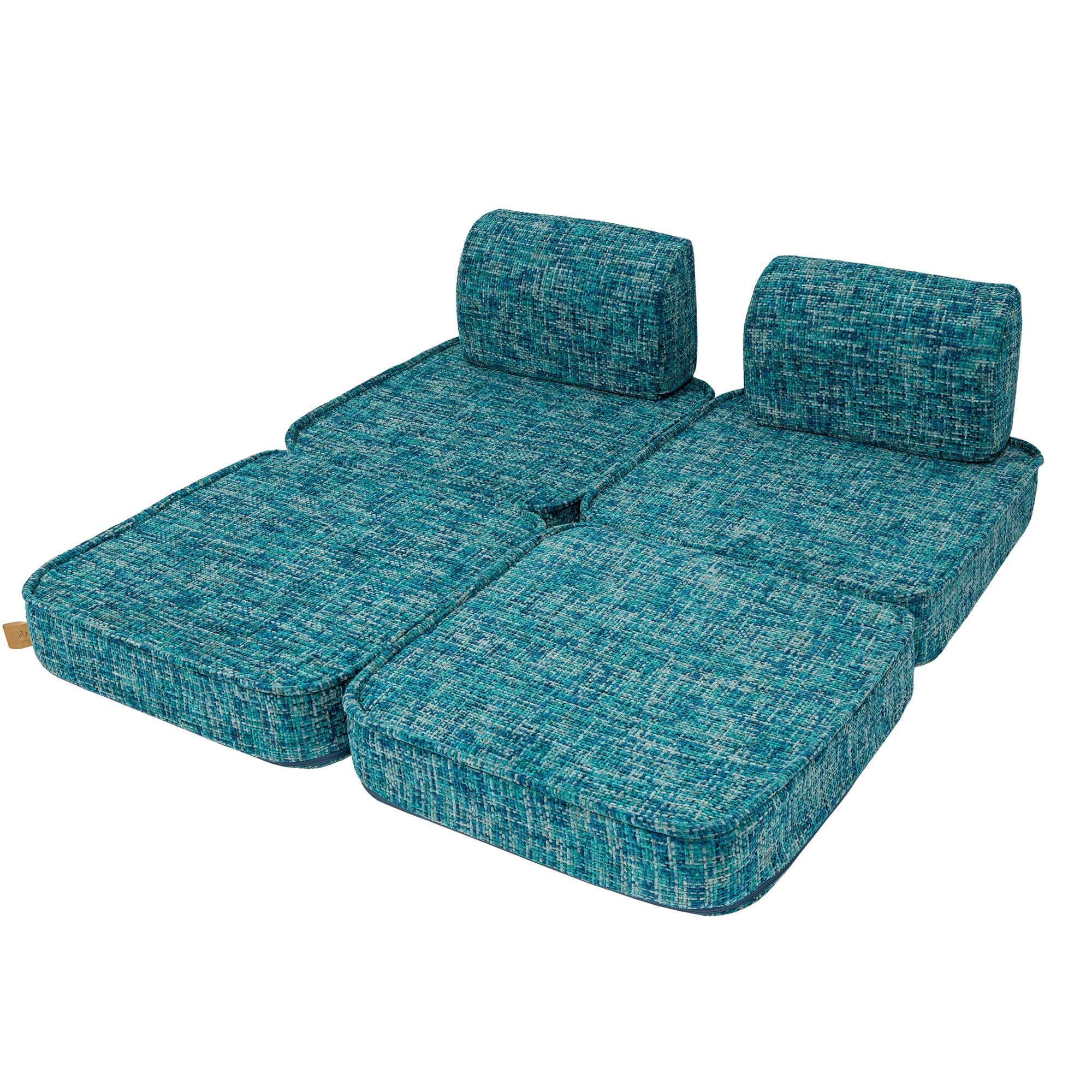 2. MeowBaby small modular sofa for kids in Tangle Lagoon Blue, fully unfolded with two flat sections and backrests