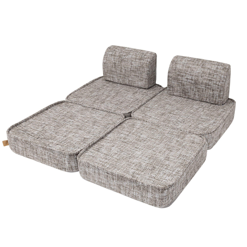2. MeowBaby small modular sofa for kids in Tangle Moon Grey, fully unfolded with four seat cushions and two backrests