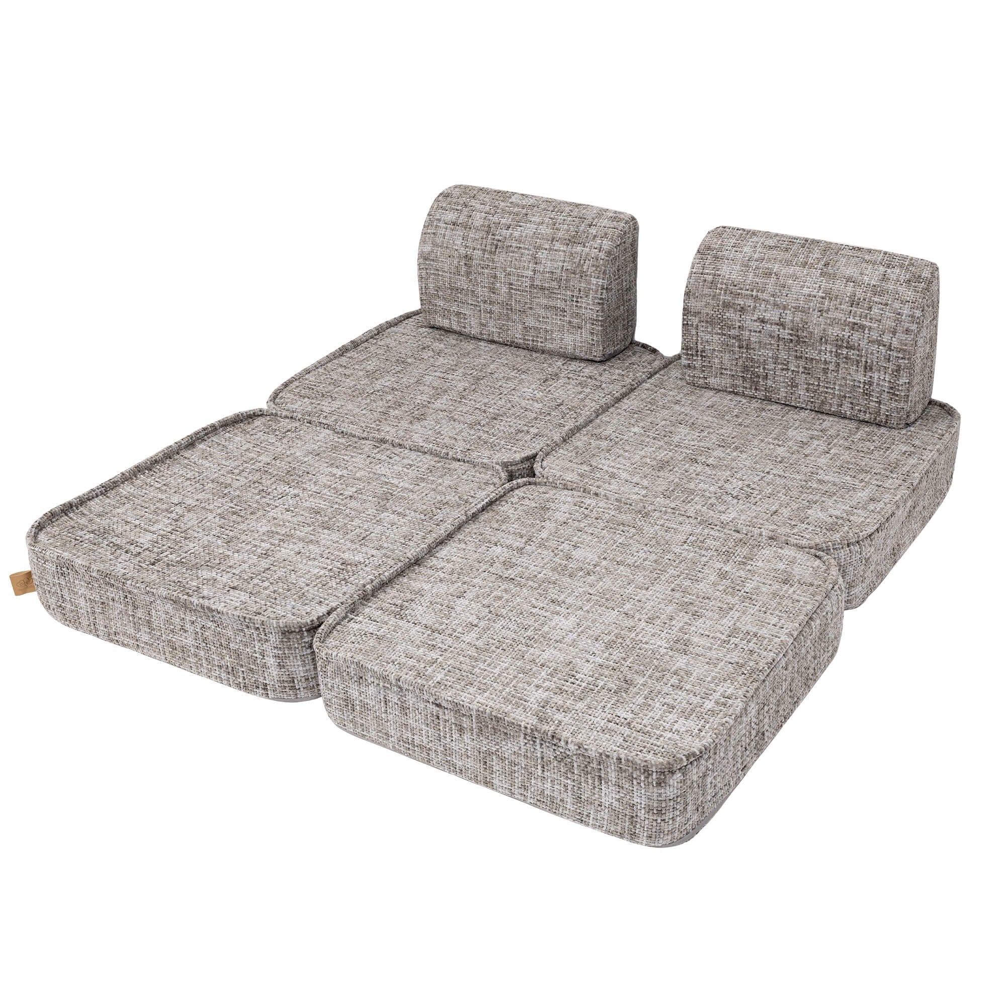 2. MeowBaby small modular sofa for kids in Tangle Moon Grey, fully unfolded with four seat cushions and two backrests