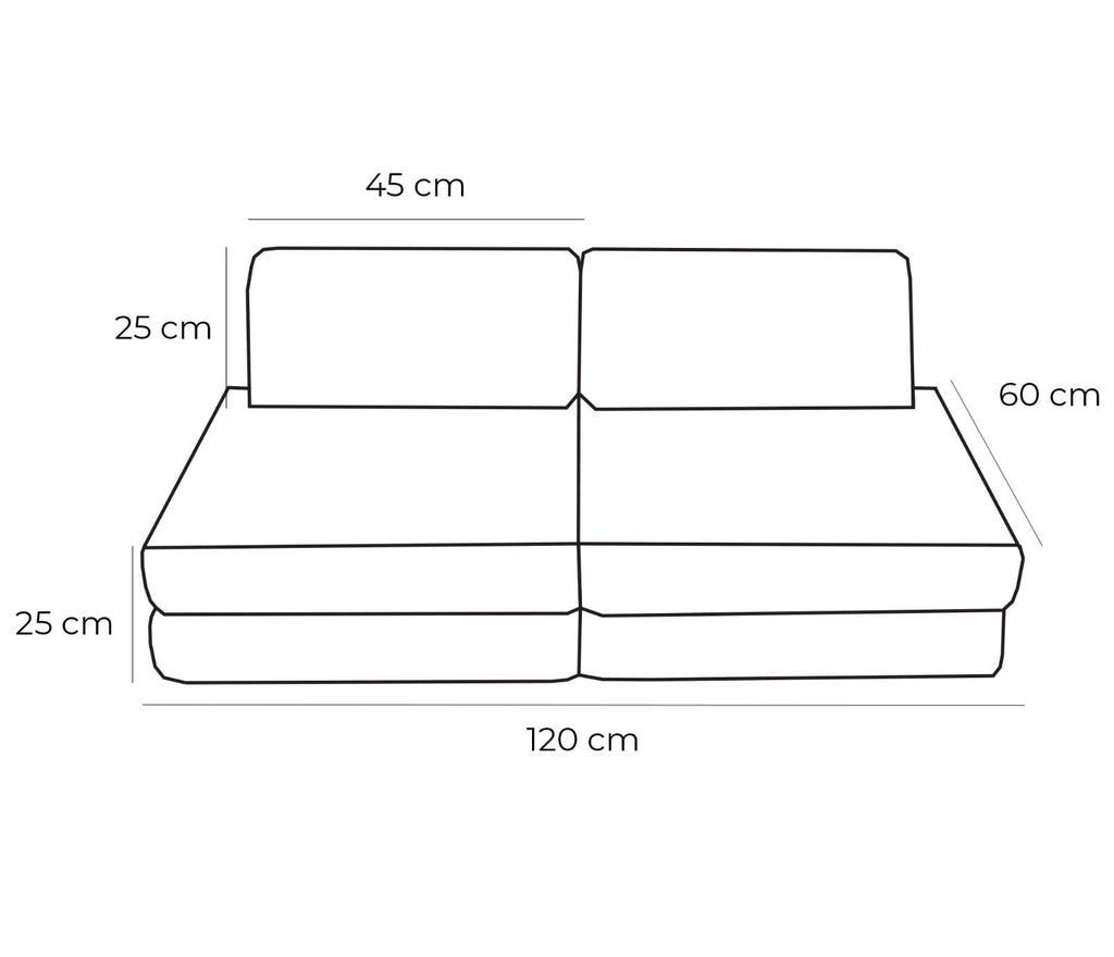 5. Size chart for children's modular sofa showing dimensions in centimeters