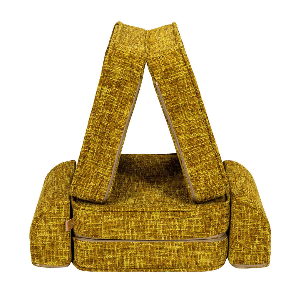 6. Honey mustard modular children's sofa arranged in a triangular tent-like structure