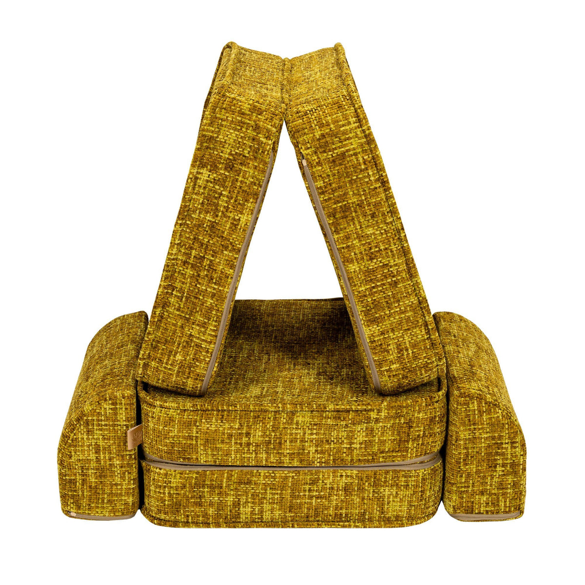 6. Honey mustard modular children's sofa arranged in a triangular tent-like structure