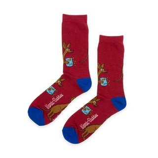 6. Red Moomin socks with Sniff character and NordicBuddies logo, blue heel and toe