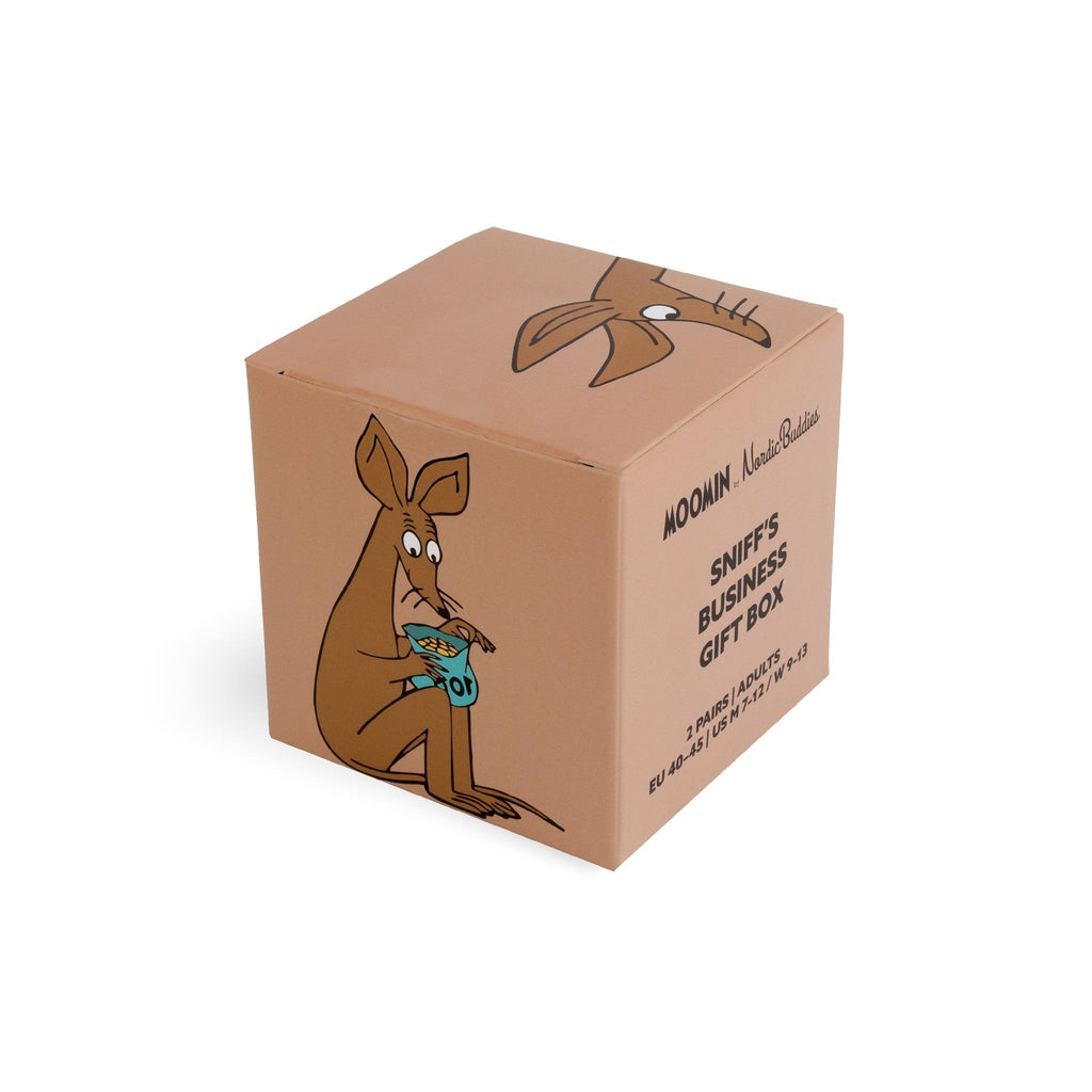 2. Moomin by NordicBuddies Sniff's Business Gift Box with Sniff character illustration on brown packaging