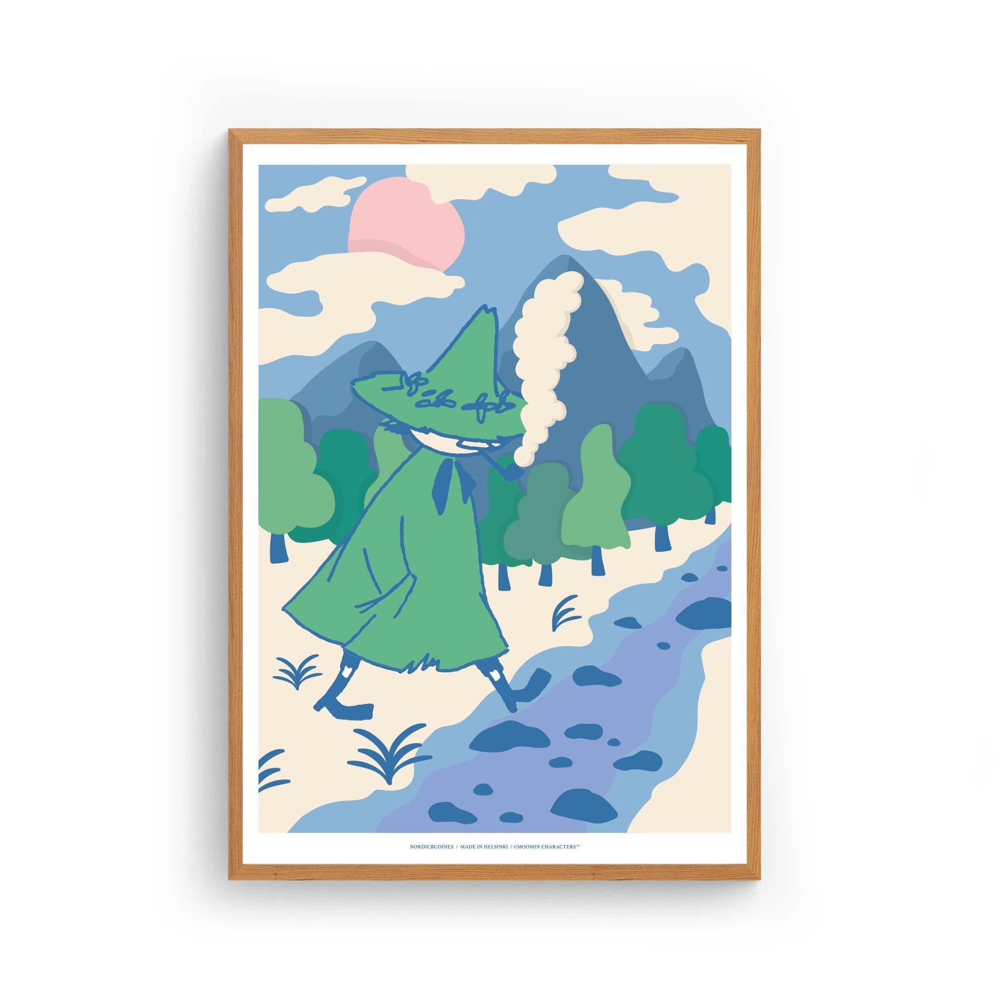 2. Snufkin Poster by Moomin NordicBuddies in a wooden frame, 30x40 cm, studio shot