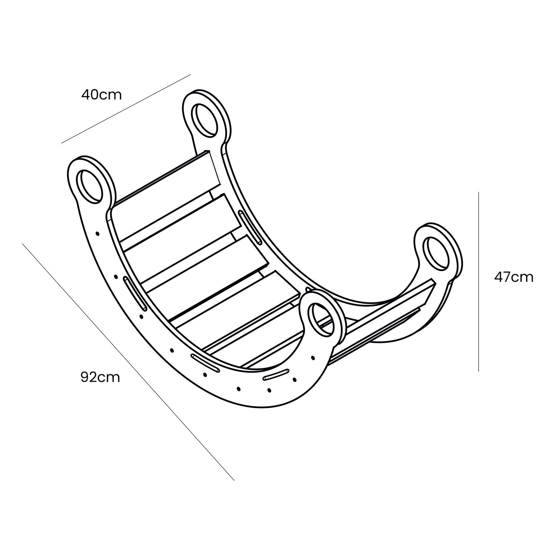 5. Size chart for Snug Rocker showing dimensions 92cm by 47cm by 40cm