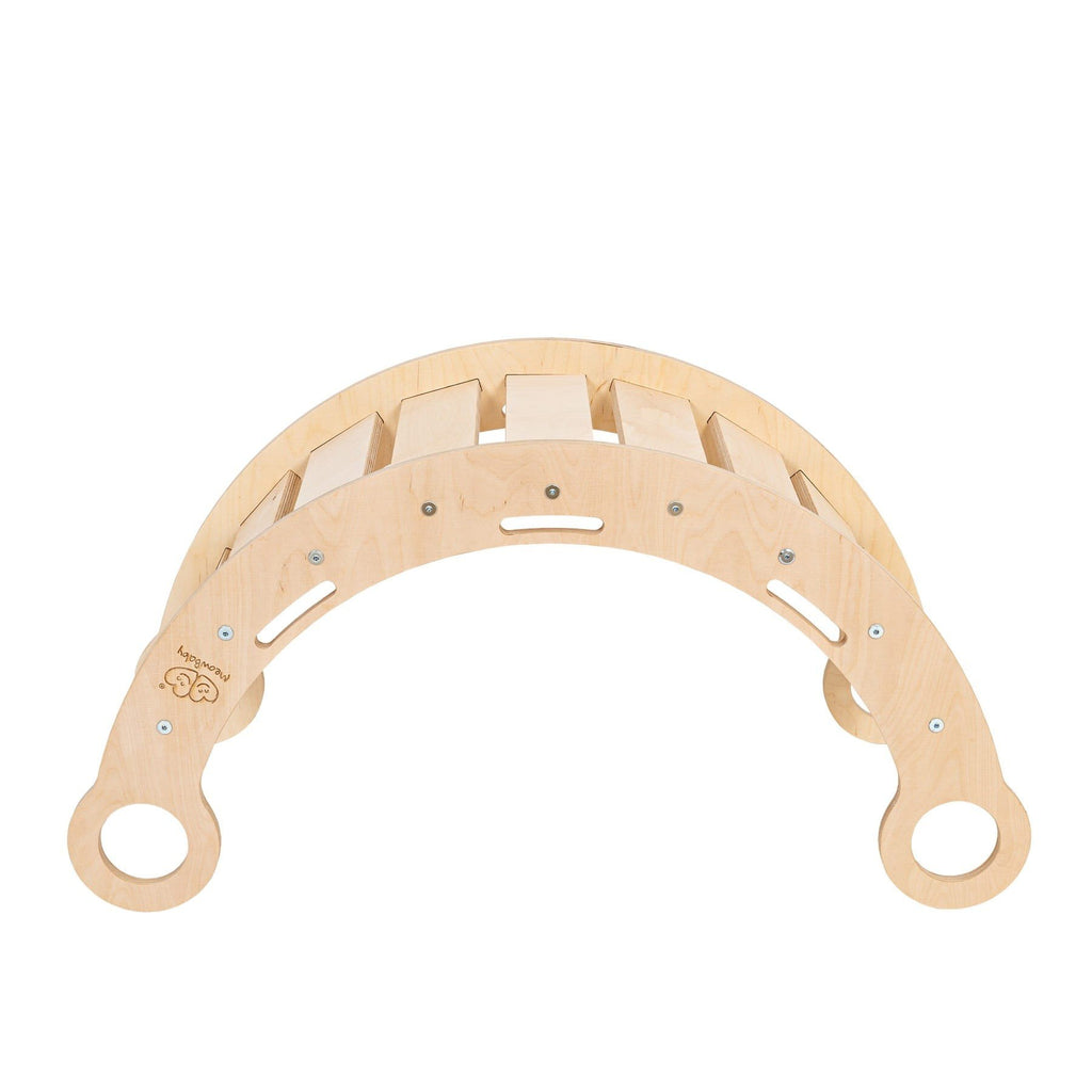 2. Front view of Snug Rocker for kids in natural birch plywood without pillow, highlighting slatted design