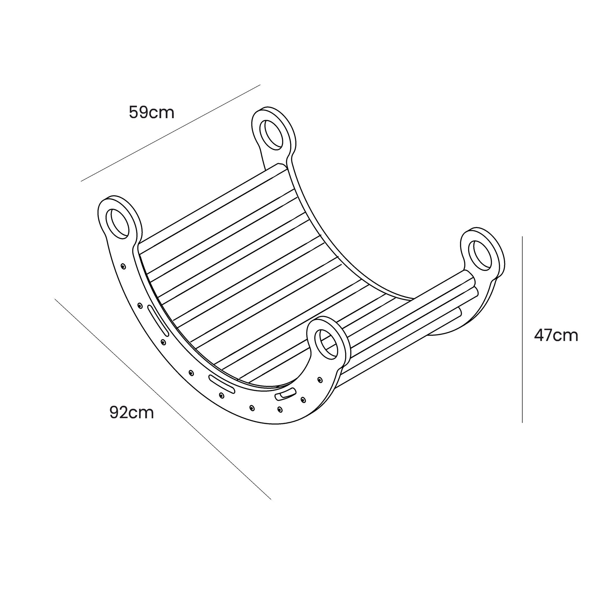 5. Size chart for Snug Rocker for kids, showing dimensions 92 x 59 x 47 cm