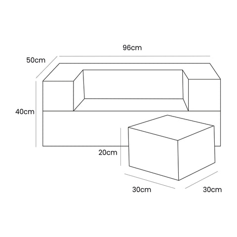 5. Size chart for MeowBaby children's sofa showing dimensions in centimeters