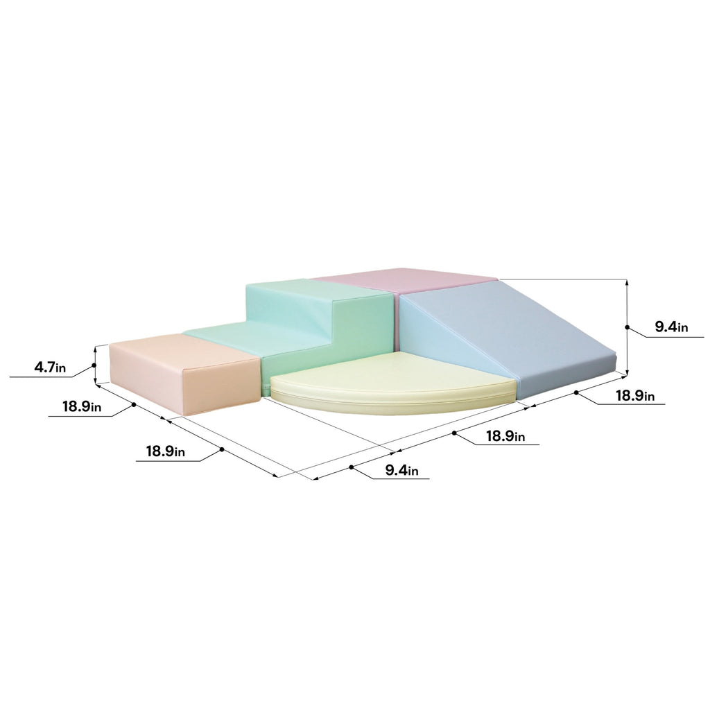 6. Size chart for IGLU pastel foam block set showing dimensions in inches