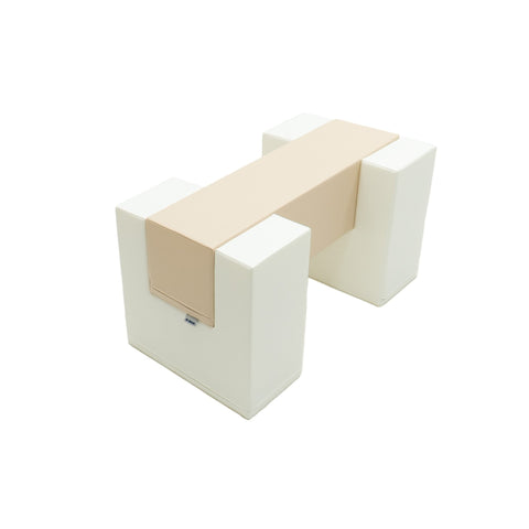 2. IGLU beige soft play balance bridge shown from side angle in studio