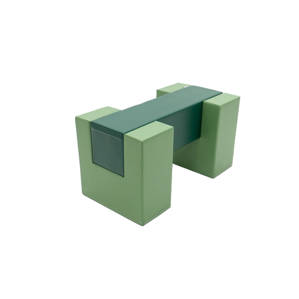 4. Angled view of IGLU green soft play balance bridge on a white background