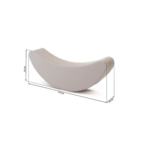 2. Grey banana-shaped rocking toy with dimensions shown in centimeters