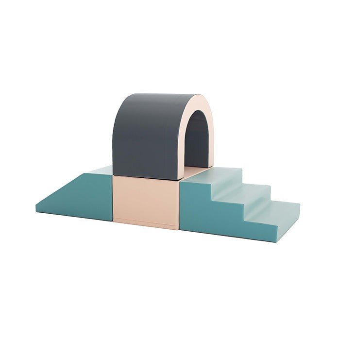 2. IGLU pastel soft play tunnel set with steps and ramp on white background