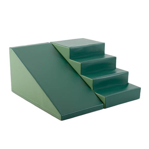 1. Green soft play step and slide set by IGLU in a living room setting with a child playing