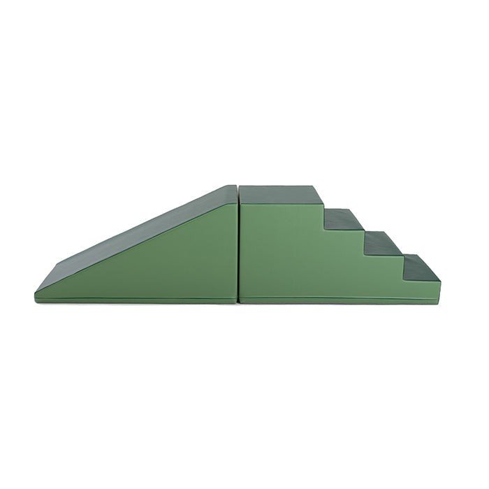 7. Green soft play step and slide set by IGLU on a white background