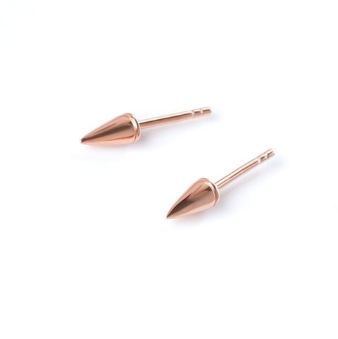 2. Pair of MyaMoon solid cone earrings in rose gold and silver 925 on white background, showcasing sleek and bold design