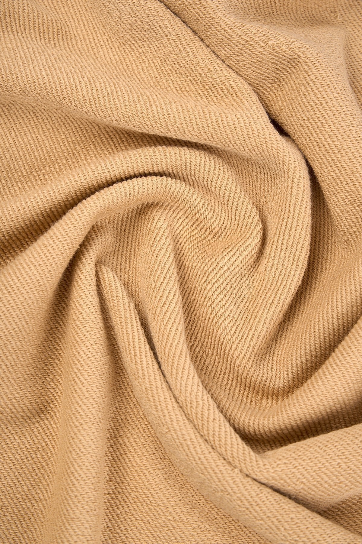 6. Close-up of light brown fleece fabric texture of Lion Soft Fleece Sweatshirt by Sossu