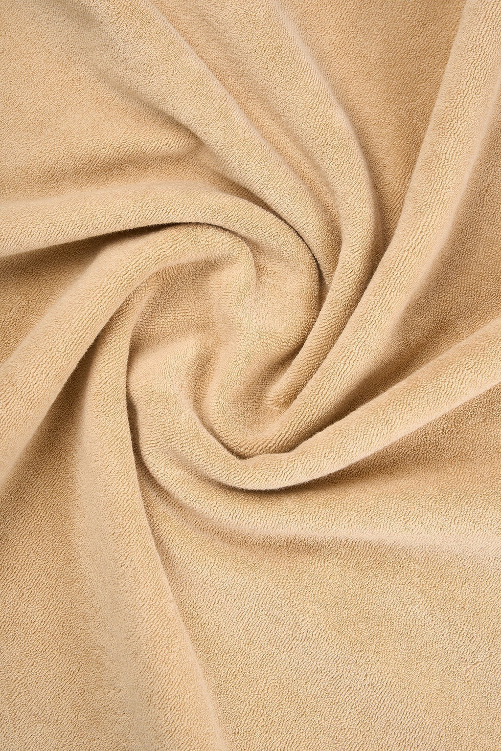 5. Close-up of light brown terry fabric texture of Sossu Panda T-shirt, showing material detail