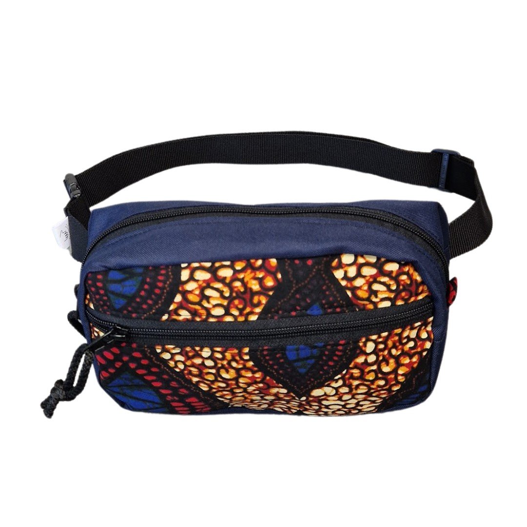 2. Drinbags water-resistant waist bag with colorful pattern and black strap on white background