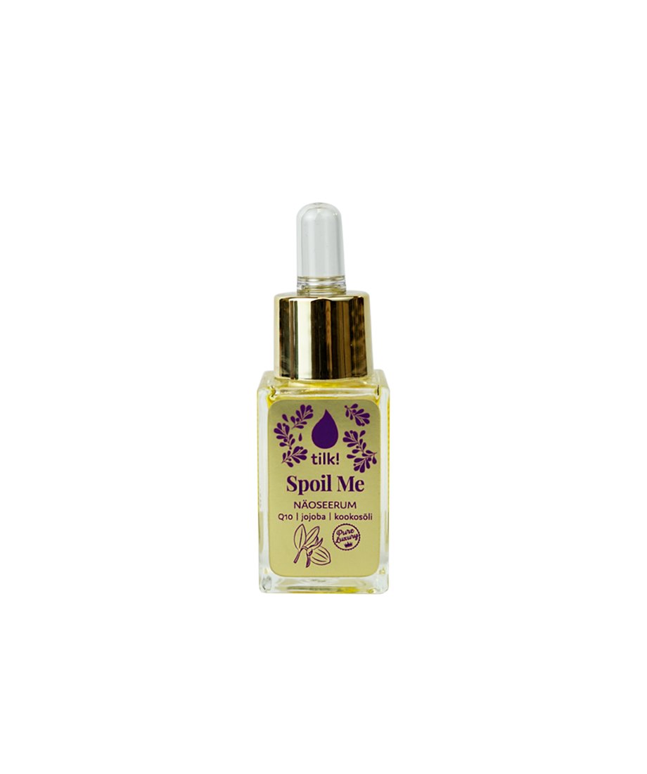 2. Tilk! Spoil Me Anti-Ageing Face Serum with Q10, 15ml, studio shot of bottle