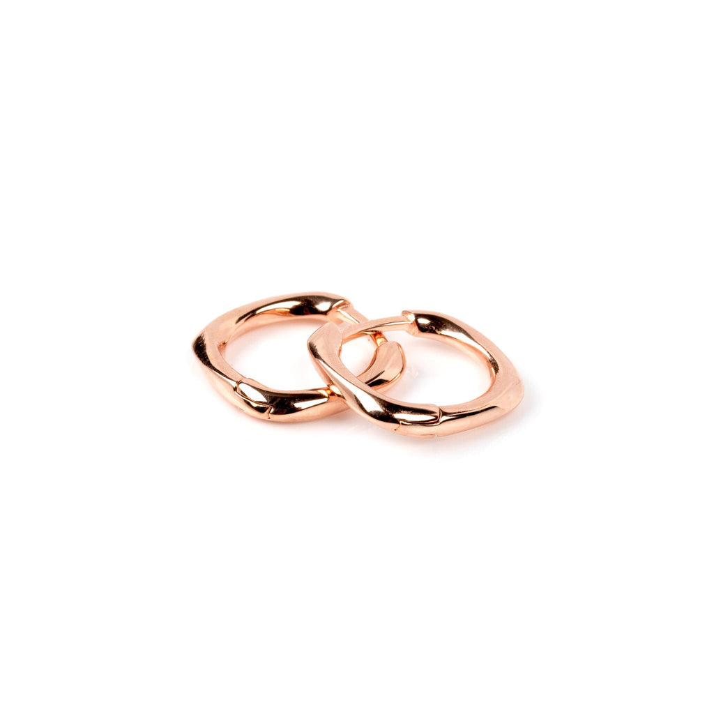 4. Studio shot of MyaMoon square hoop earrings in rose gold, crafted from 925 sterling silver with rose gold plating