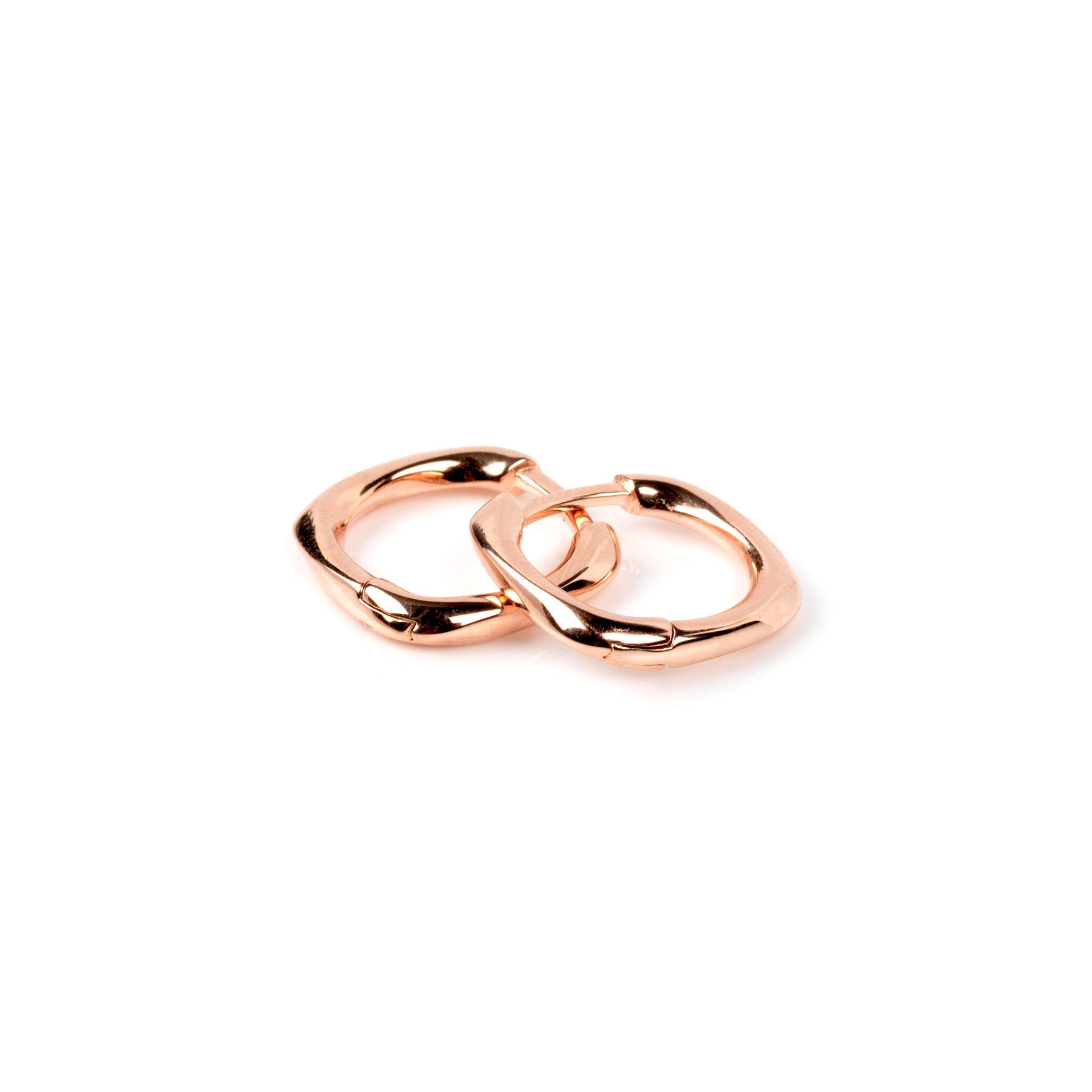 4. Studio shot of MyaMoon square hoop earrings in rose gold, crafted from 925 sterling silver with rose gold plating