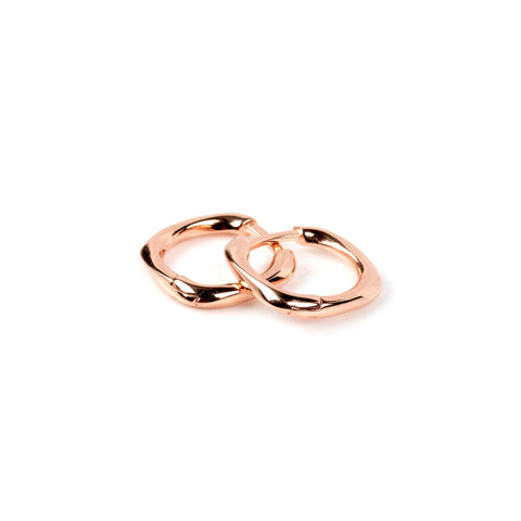 4. Studio shot of MyaMoon square hoop earrings in rose gold, crafted from 925 sterling silver with rose gold plating