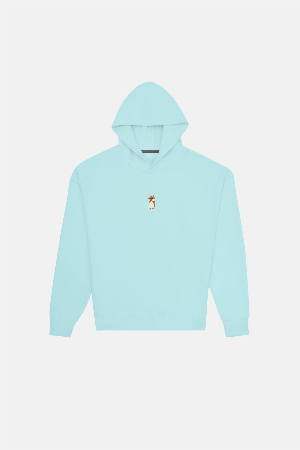 5. Studio product image of Sossu Squirrel Hoodie in mint, highlighting relaxed fit and embroidery