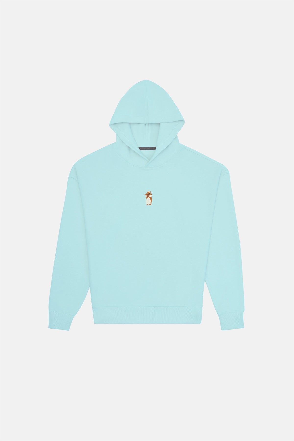 5. Studio product image of Sossu Squirrel Hoodie in mint, highlighting relaxed fit and embroidery