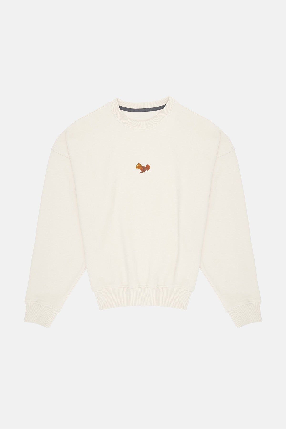 6. Detail of sleeve and fabric texture on cream Sossu Squirrel Sweatshirt