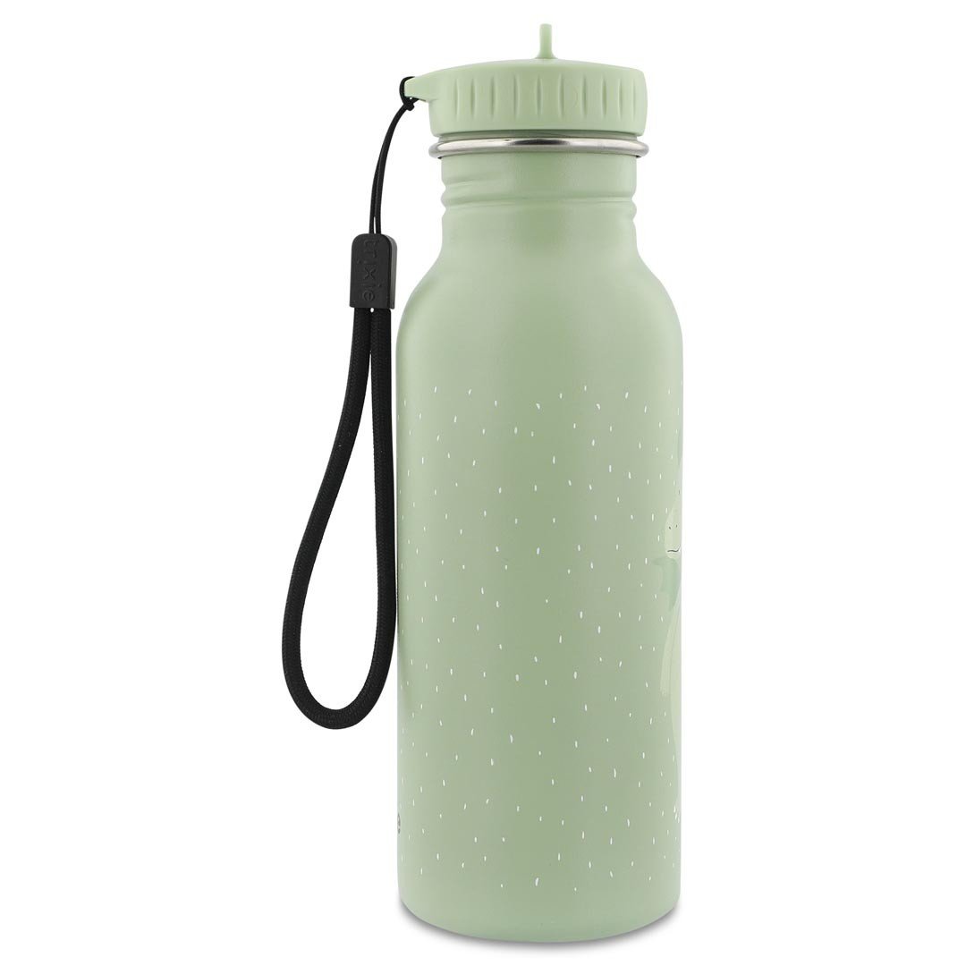 10. Green stainless steel bottle with dotted pattern and black handle, featuring screw cap