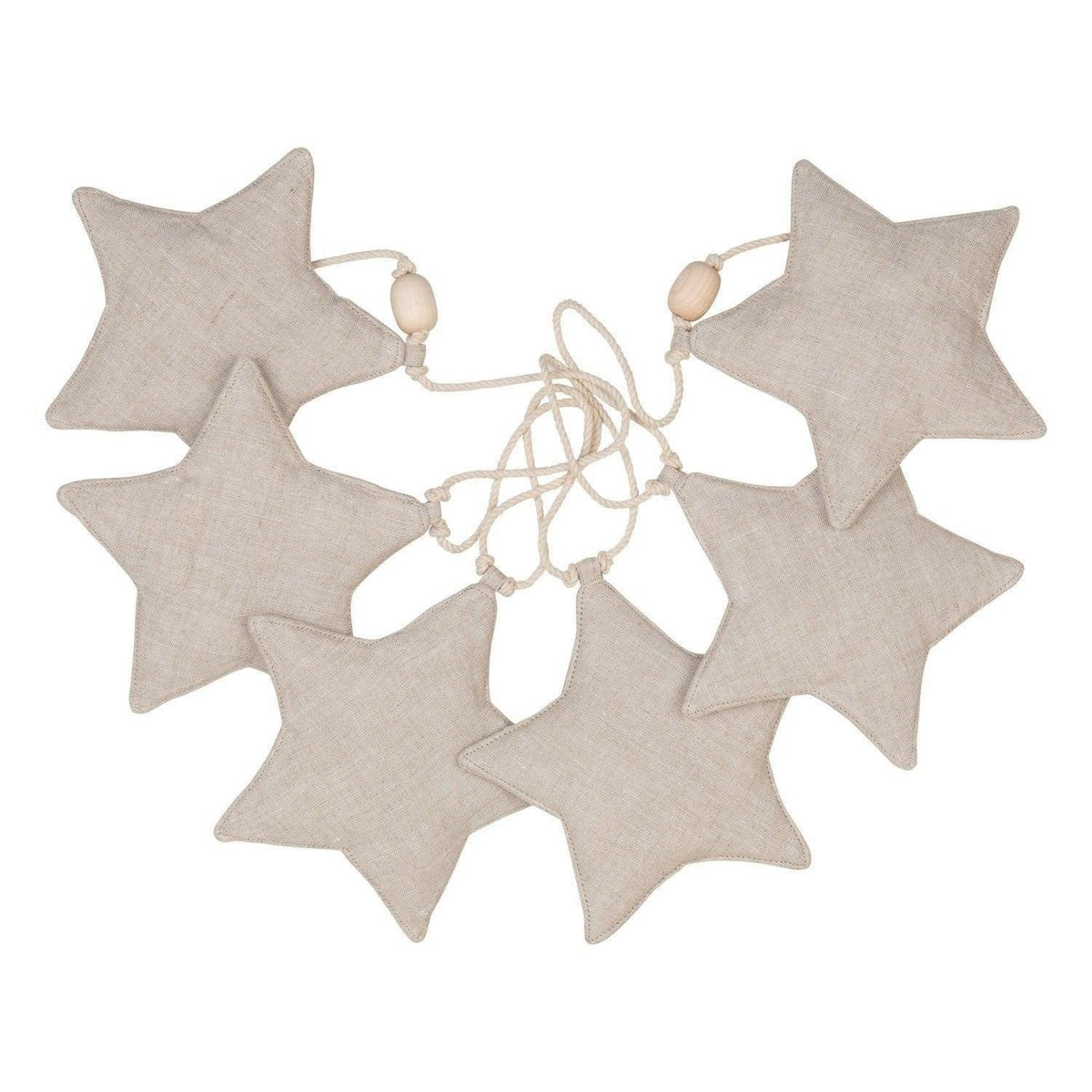 3. Studio shot of linen star garland with wooden beads on white background