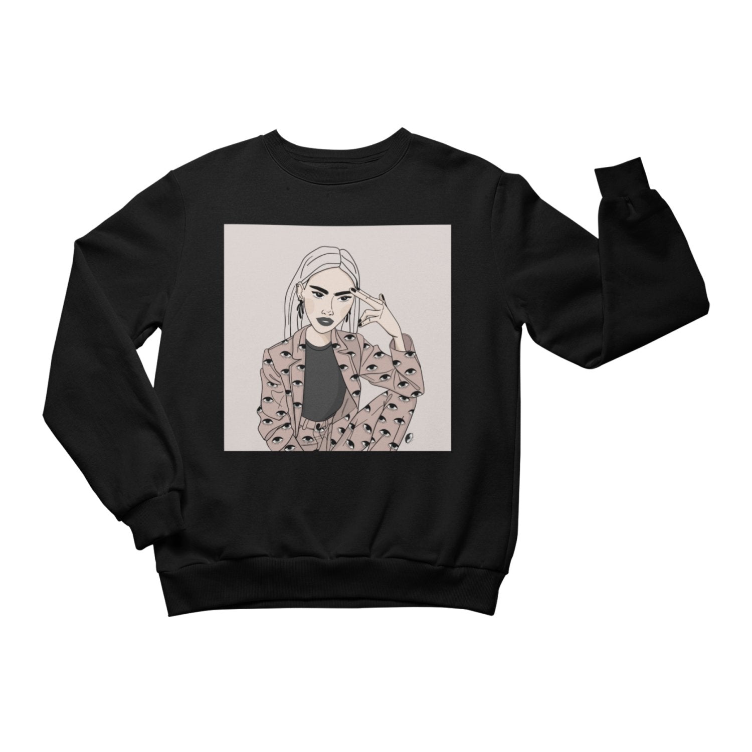 1. Unisex crewneck sweatshirt by Getter Tiivits featuring a playful illustration, shown in studio setting