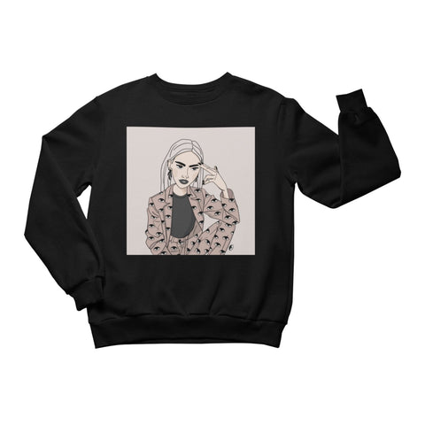 1. Unisex crewneck sweatshirt by Getter Tiivits featuring a playful illustration, shown in studio setting