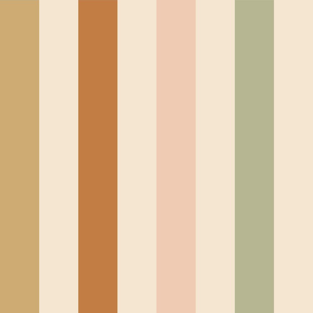 2. Stripes Natural Wallpaper by Dekornik featuring narrow stripes in beige, brown, pink, and green on a neutral background