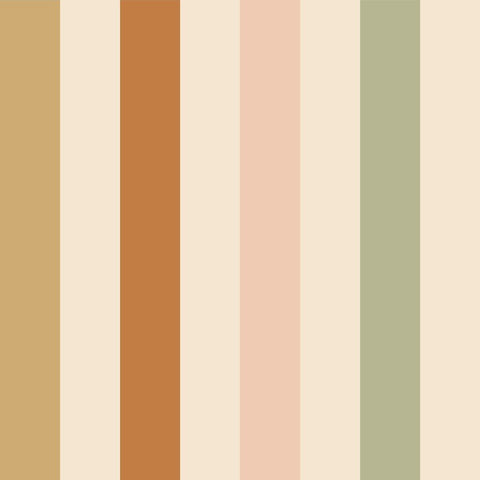 2. Stripes Natural Wallpaper by Dekornik featuring narrow stripes in beige, brown, pink, and green on a neutral background