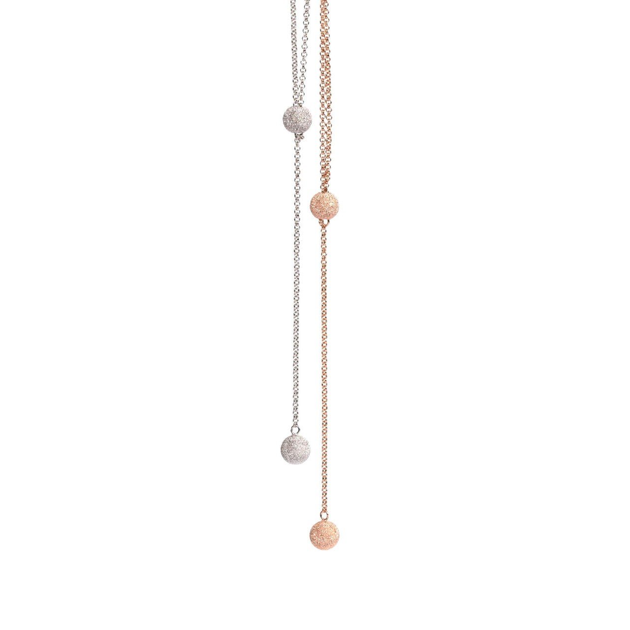 4. Close-up of MyaMoon Sugarball Necklaces in rose gold and silver rhodium, showing sugarball pendants